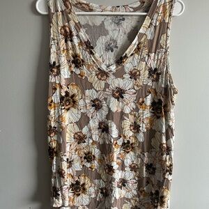 Floral Sleeveless Top - Brown and Cream